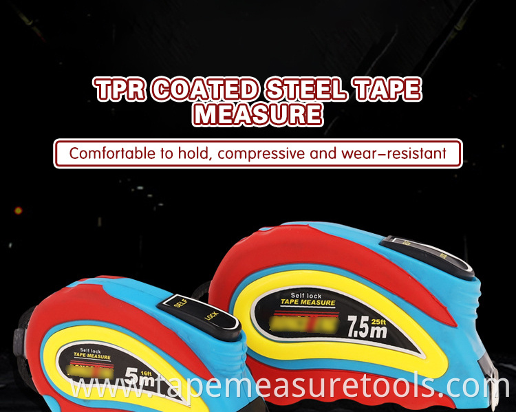 wholesale 3m 5m 7.5m rubber coated auto lock custom tape measure measuring tape